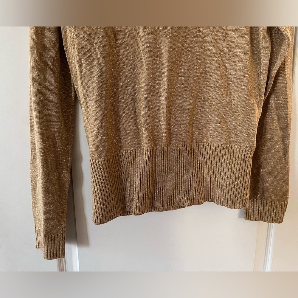 New York & Company Gold Metallic Wrap Blouse Sweater Women’s size medium - Picture 3 of 16